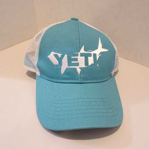 YETI Tarpon Fish Light Blue Teal Trucker Hat Cap Mesh Snapback Adjustable - Picture 2 of 6